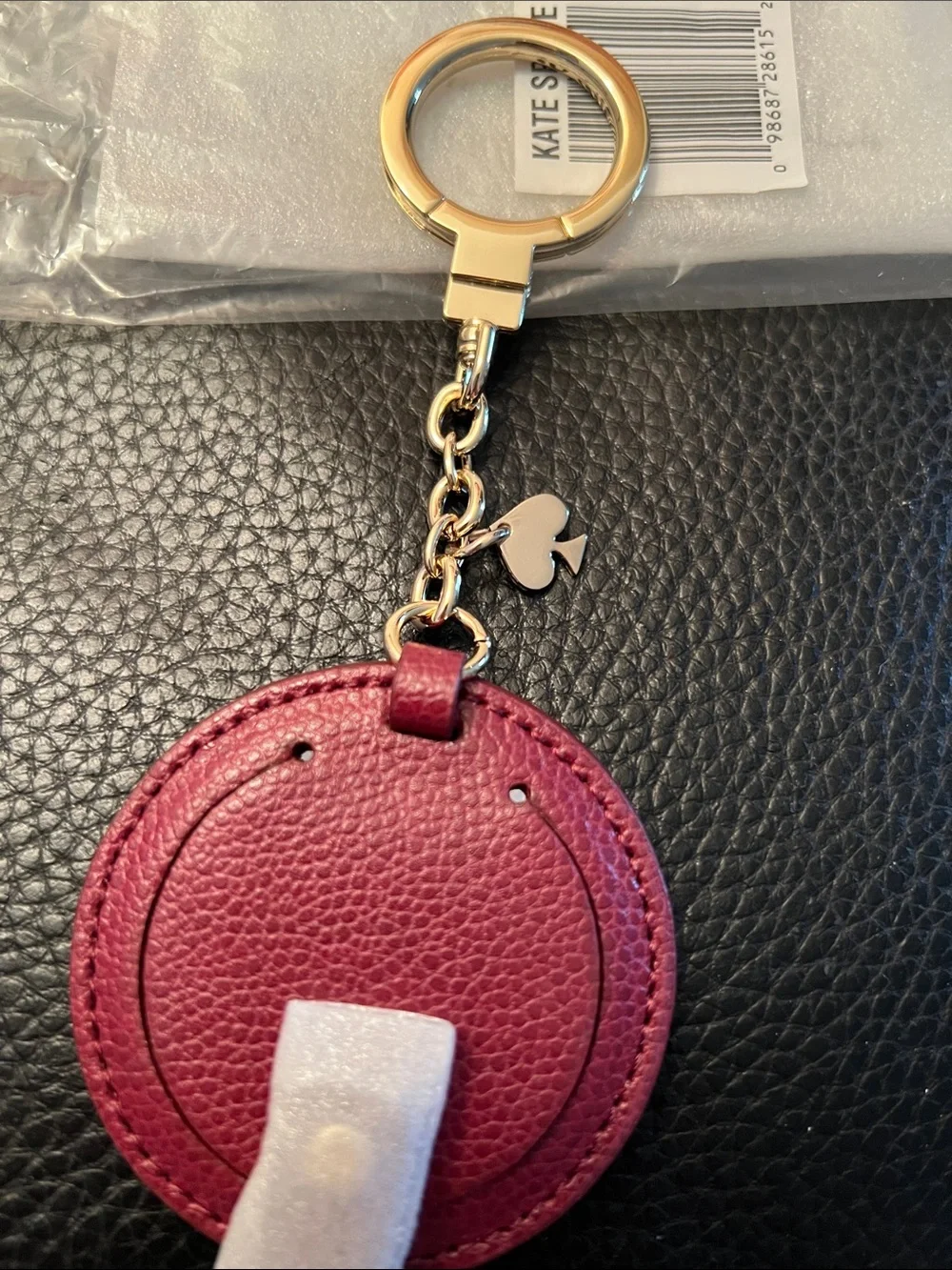 KATE SPADE NWT berry leather circle keyring bag charm with gold hardware